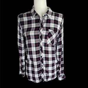 RAILS: Women's White, Black, Grey & Red Plaid Long Sleeve Button Up Shirt - XS